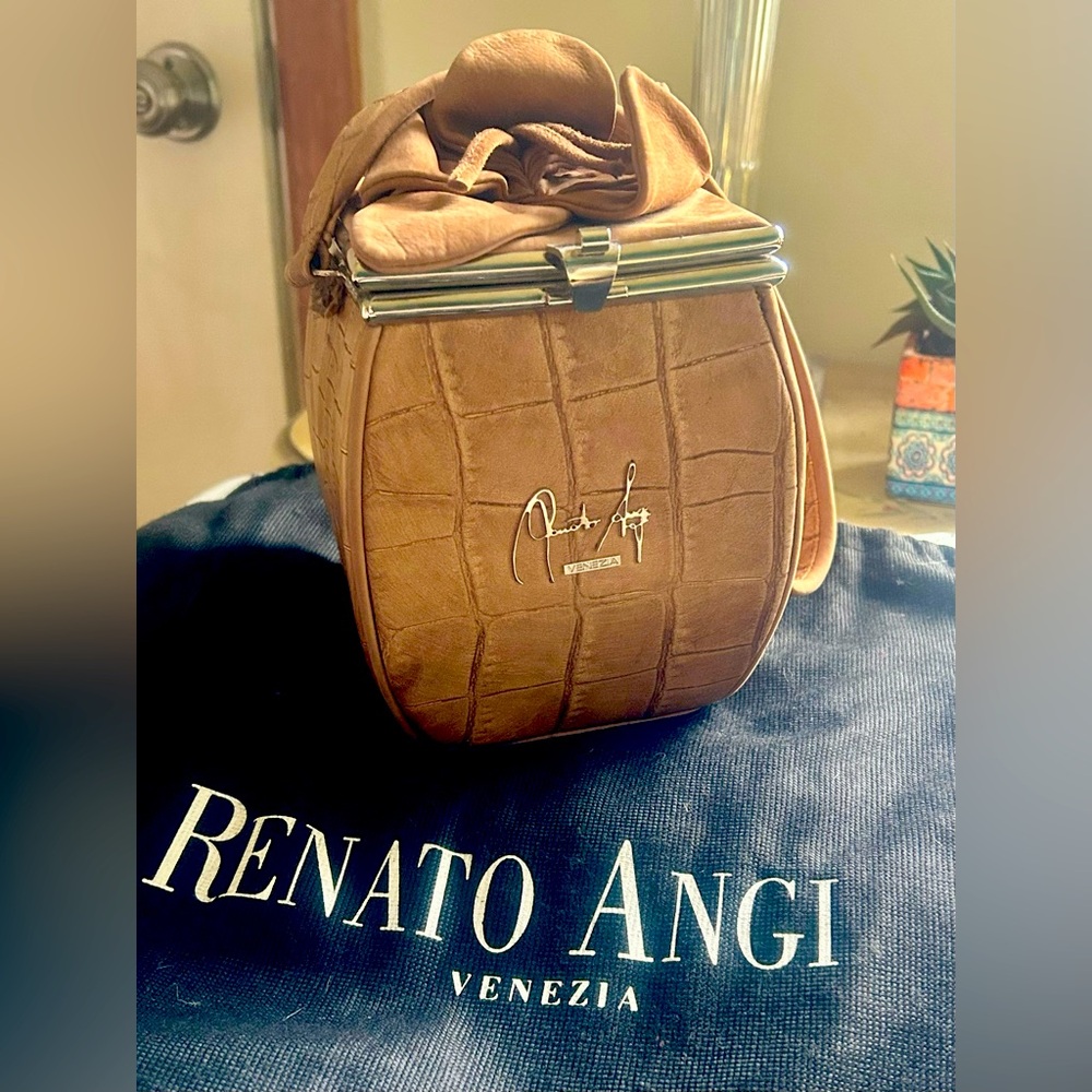 Renato Angi Venezia Crocodile Embossed Leather Handbag